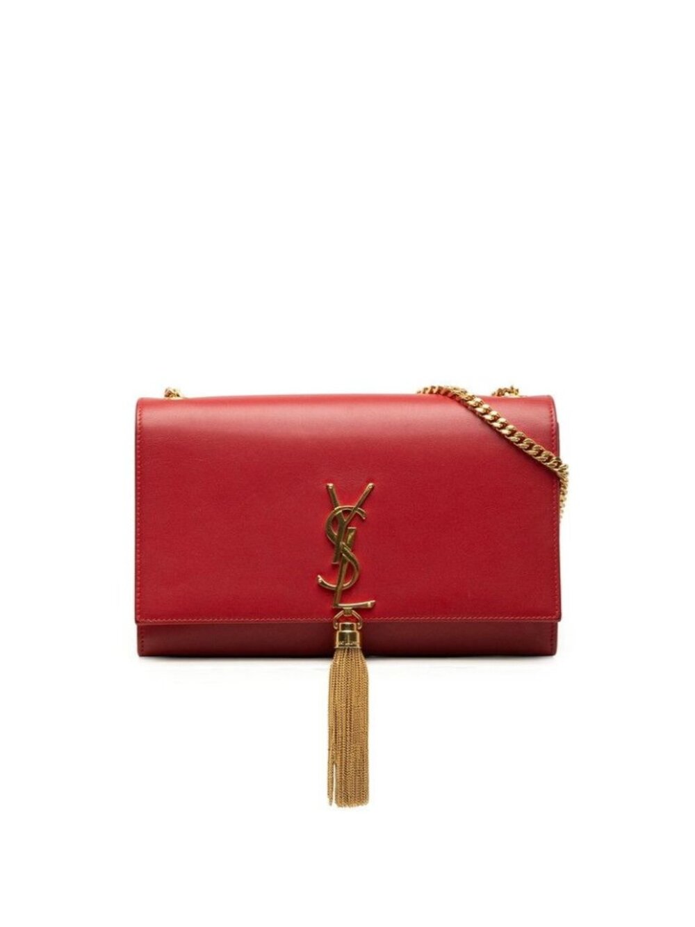 Saint Laurent Kate Tassel YSL Logo Chain Shoulder Bag Red Leather